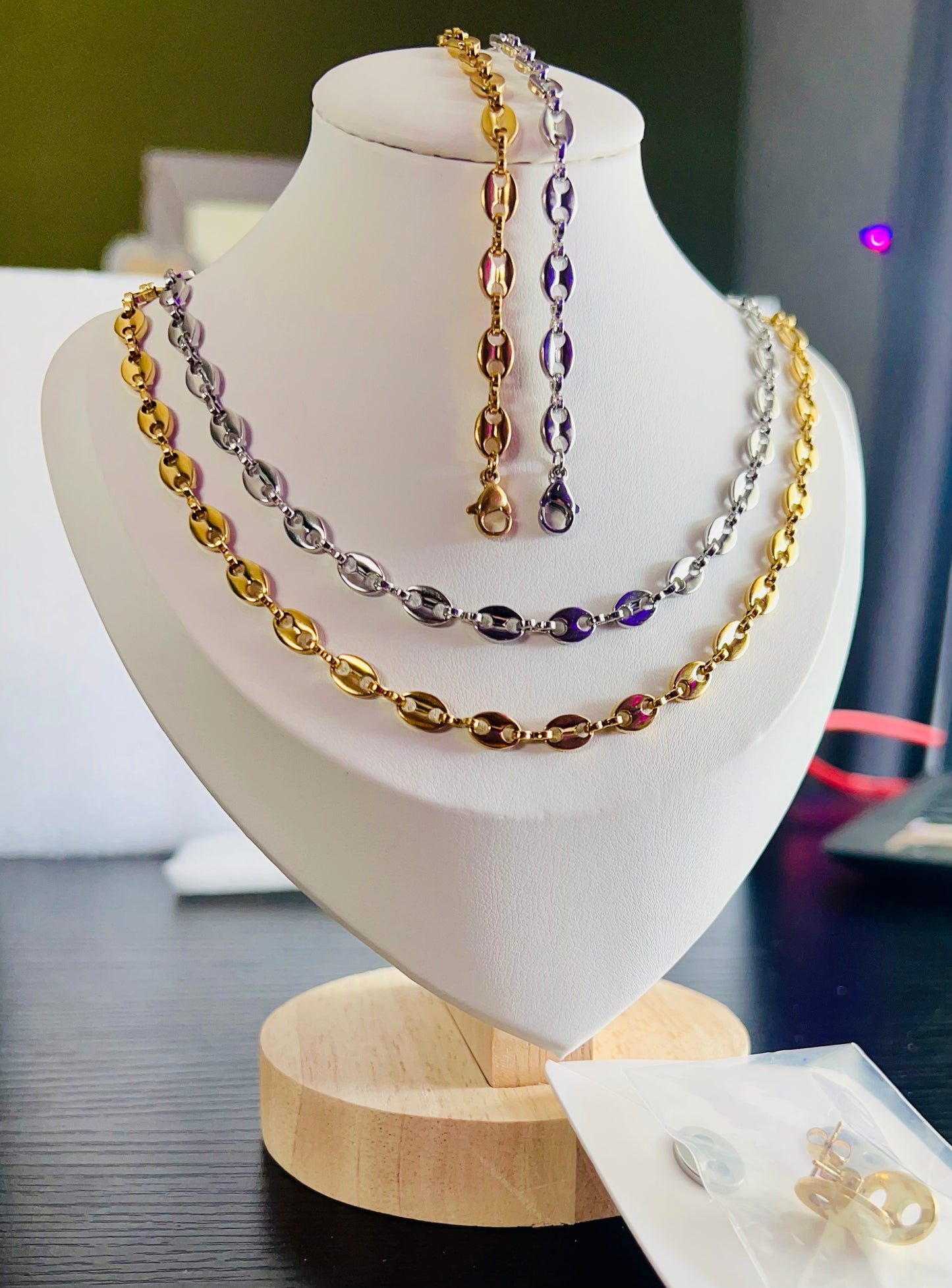 Coffe bean necklace,bracelet,earrings set #35