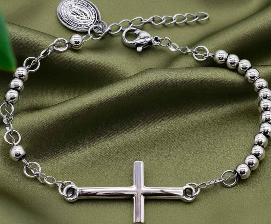 Cross beaded,Virgin mary charm bracelet #28