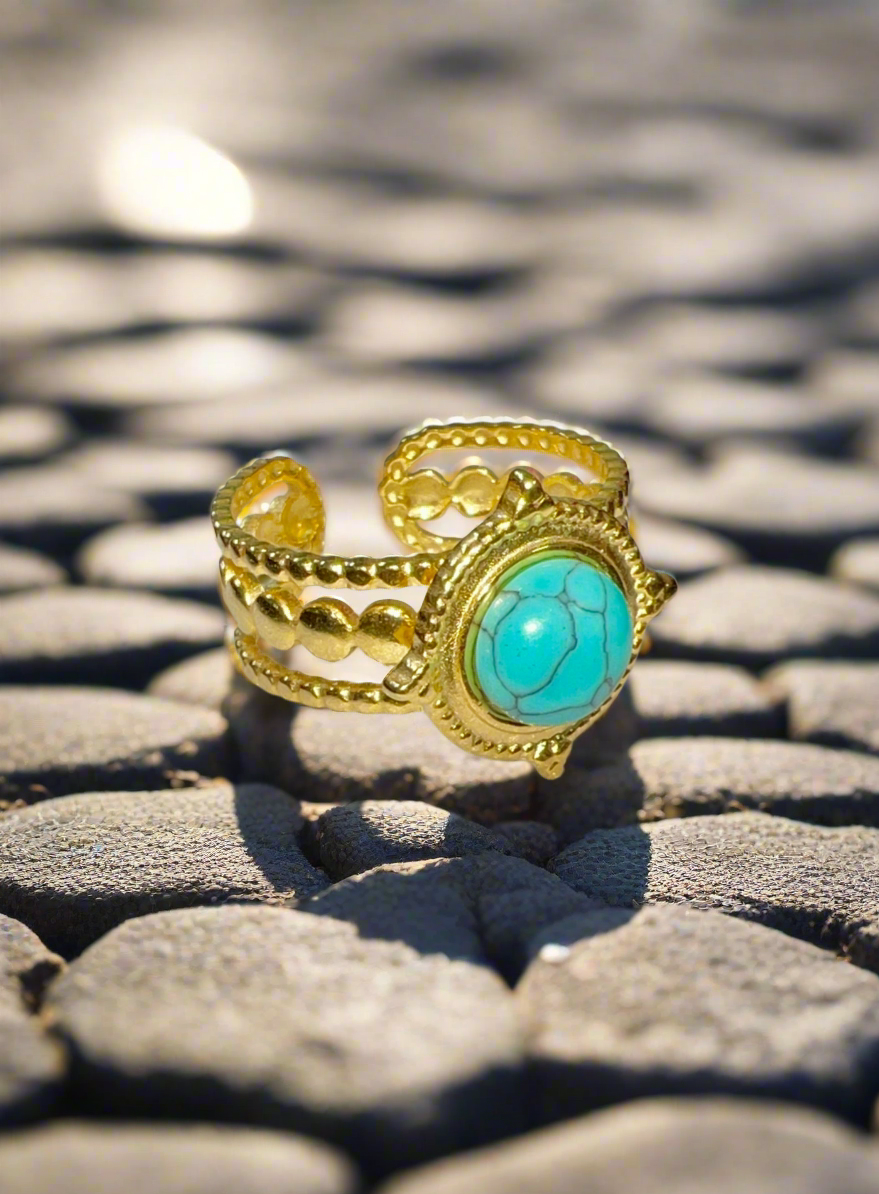 1/Bohemian aqua stone ring-adjustable