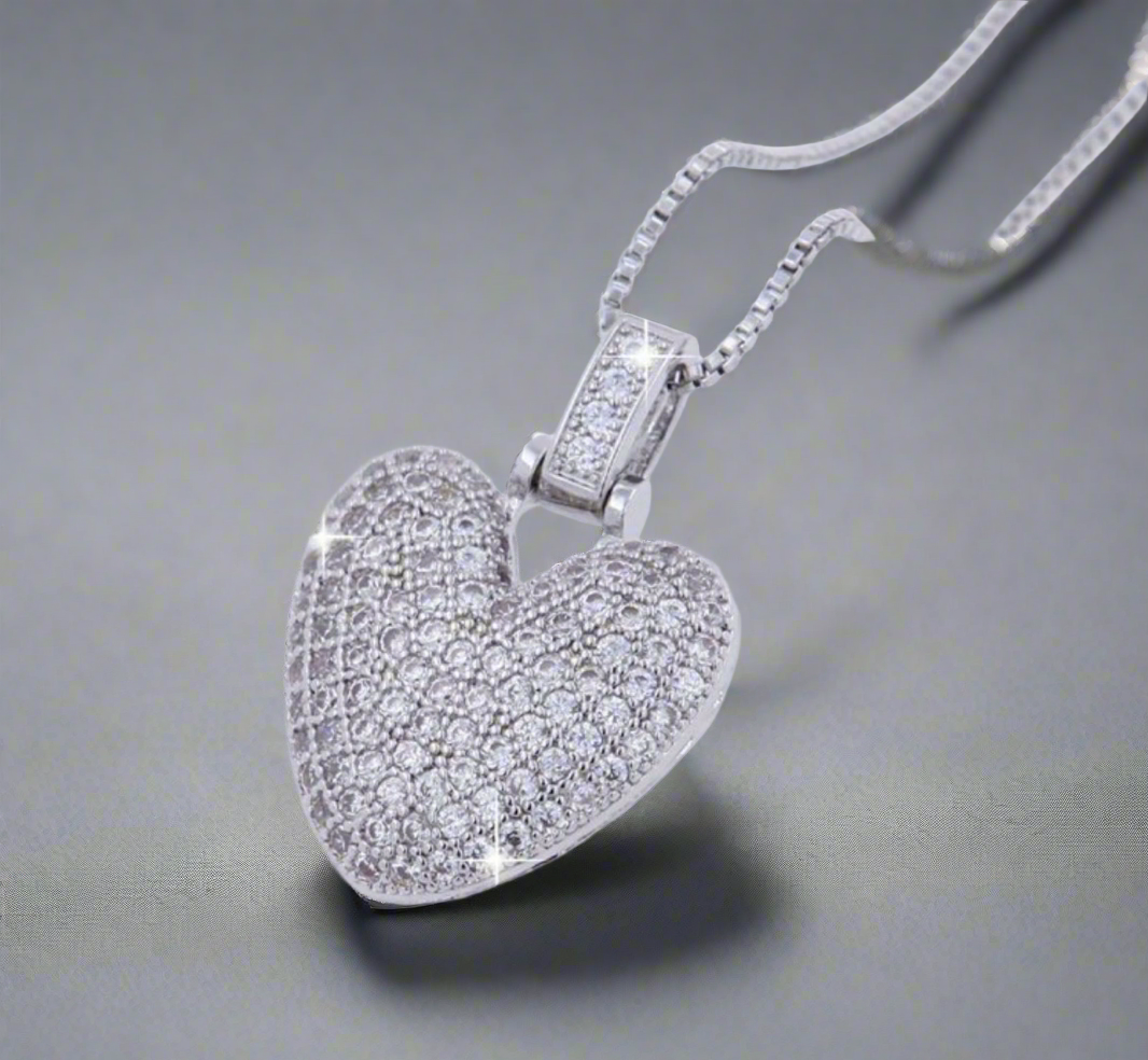Zirconia silver heart necklace #80