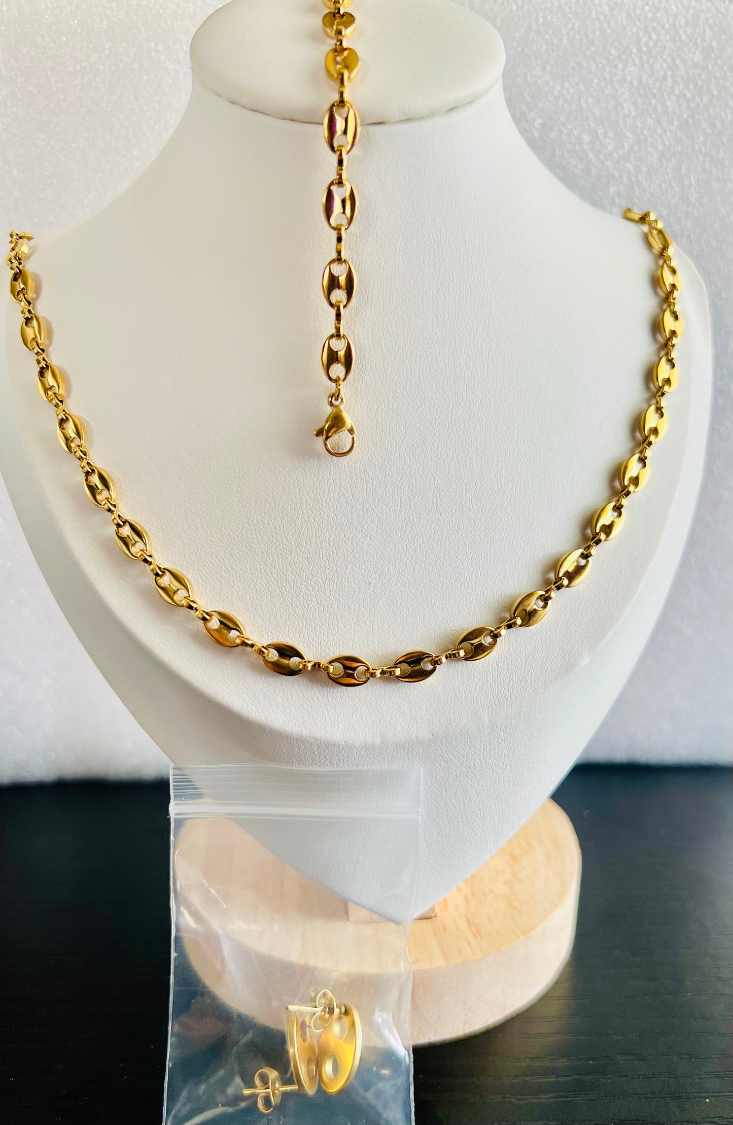 Coffe bean necklace,bracelet,earrings set #35