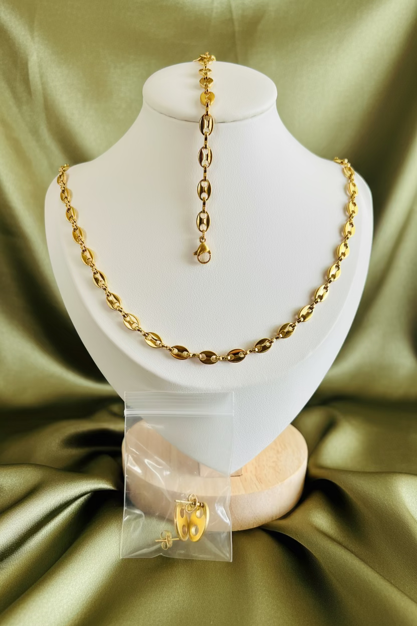 Coffe bean necklace,bracelet,earrings set #35