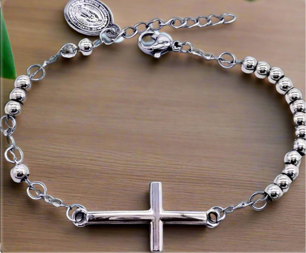 Cross beaded,Virgin mary charm bracelet #28