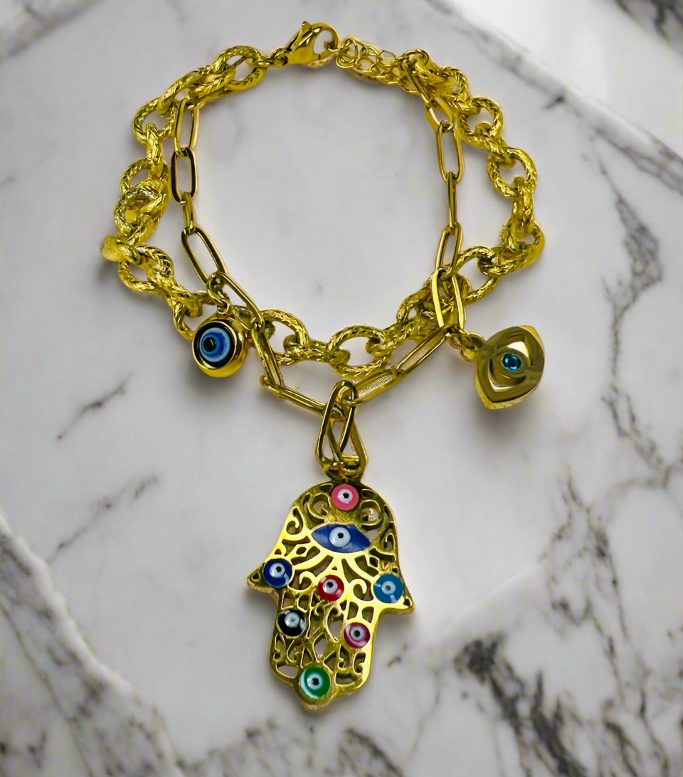 Hamsa 🪬 hand & evil eye charm bracelet #24