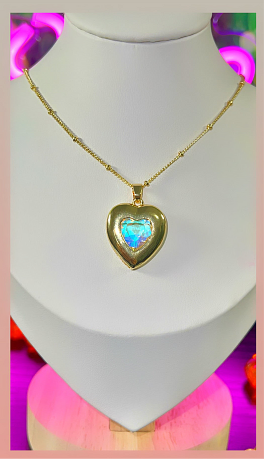 Clear tornasol crystal heart necklace #111