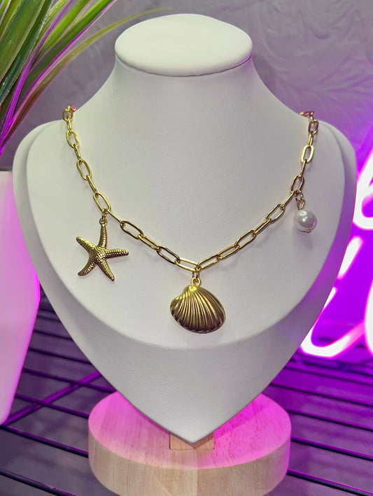 Oyster shell charm necklace #71