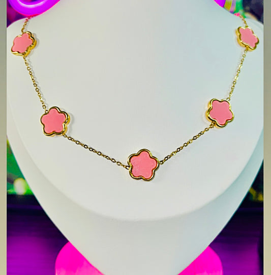 Pink clover necklace #116
