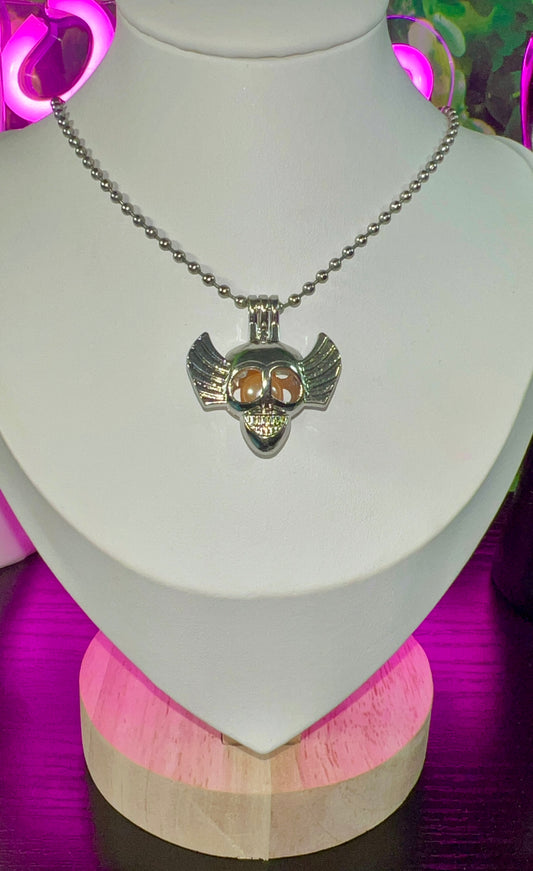 Skull 💀 charm pearl necklace-incluye ostra 🦪 con perla-charm y cadena Oyster