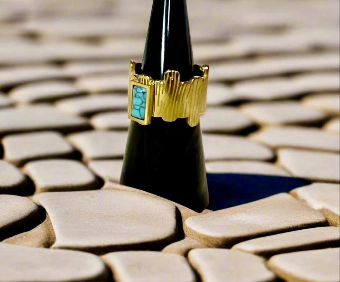Egypt aqua stone ring m-size 7 #123